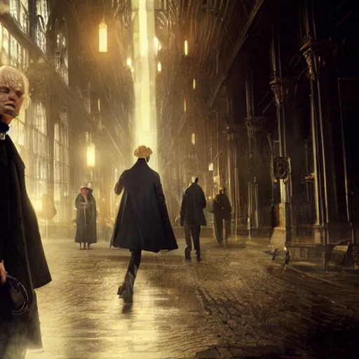 Image similar to gellert grindelwald casting a powerful spell, by greg rutkowski, featured on artstation, still from fantastic beasts