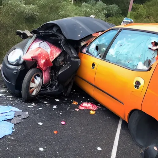 Prompt: real life goofy in a car accident