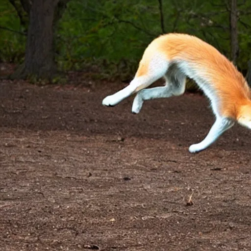 Prompt: fox jumping over a cute sleeping dog