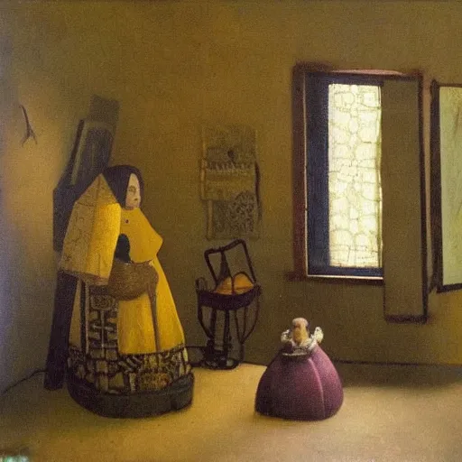 Image similar to a very very very exquisite doll's house on the symbolist theme of'icosahedrons'in the style of charles gleyre, johannes vermeer, oil on canvas