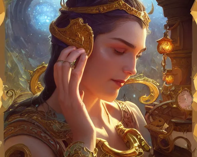 Image similar to shop window for magical rings, close up ring, magic ring, deep focus, d & d, fantasy, intricate, elegant, highly detailed, digital painting, artstation, concept art, matte, sharp focus, illustration, hearthstone, art by artgerm and greg rutkowski and alphonse mucha