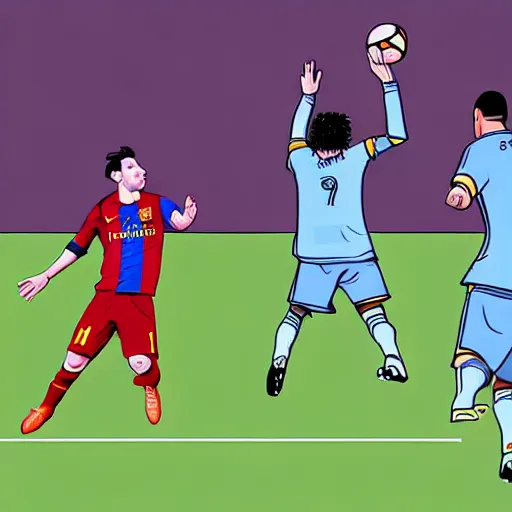Prompt: Messi dunking on Ronaldo, illustration, sketch