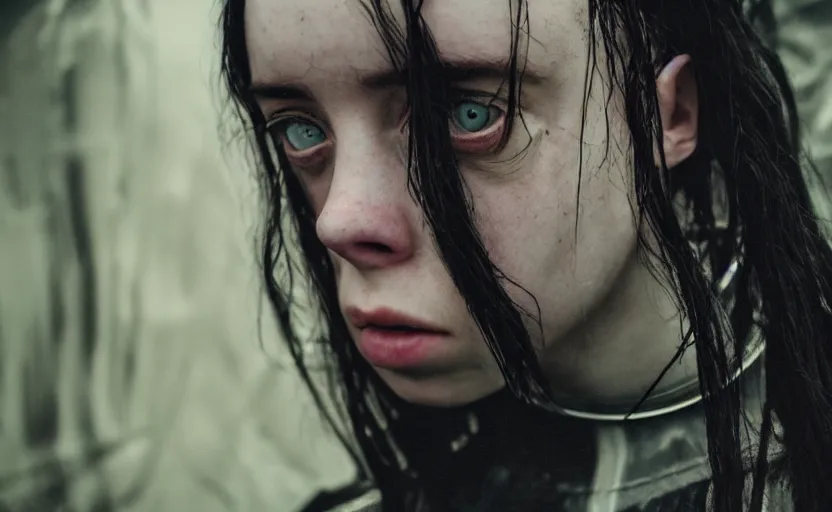 Image similar to cinestill 5 0 d candid photographic portrait by stanley kubrick of billie eilish as a cyborg wearing rugged black mesh techwear on a dirtbike through an abandoned mall, extreme closeup, modern cyberpunk moody emotional cinematic, liminal overgrown god rays, 8 k, hd, high resolution, 3 5 mm, f / 3 2, ultra realistic faces, ex machina