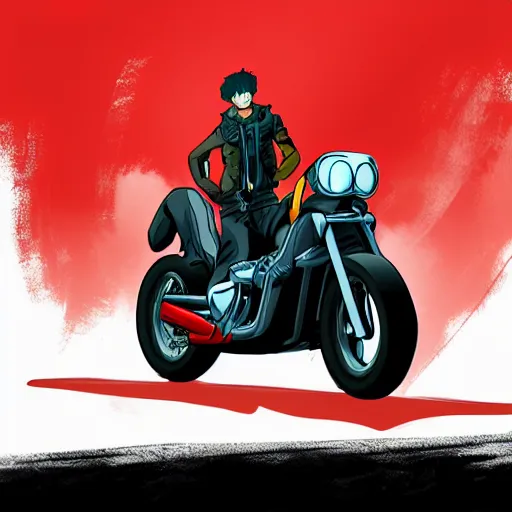 Image similar to akira style character on motorcycle, concept