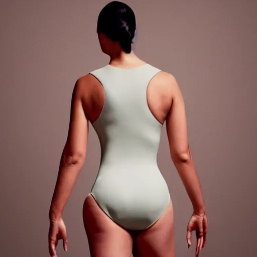 Image similar to sia furler wearing a skin colored leotard artistic photoshoot from behind