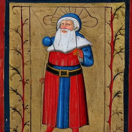 Image similar to medieval european art of santa claus,