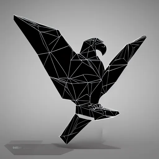 Image similar to 2 dimensional, vector, low poly, crystal eagle icon, black background, cgsociety, artstation, octane render