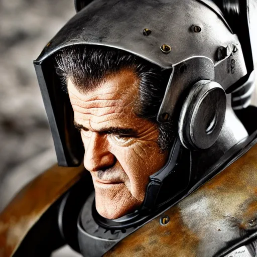 Prompt: professional portrait of Mel Gibson wearing T-51b Power Armor, 8k, dslr, cinematic,