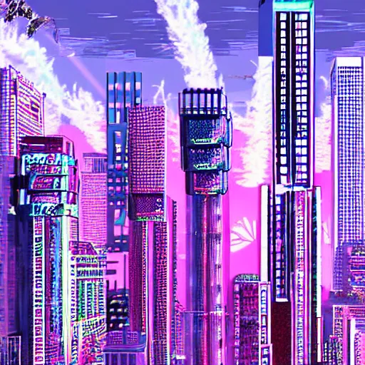 Image similar to vaporwave jungle city donald trump