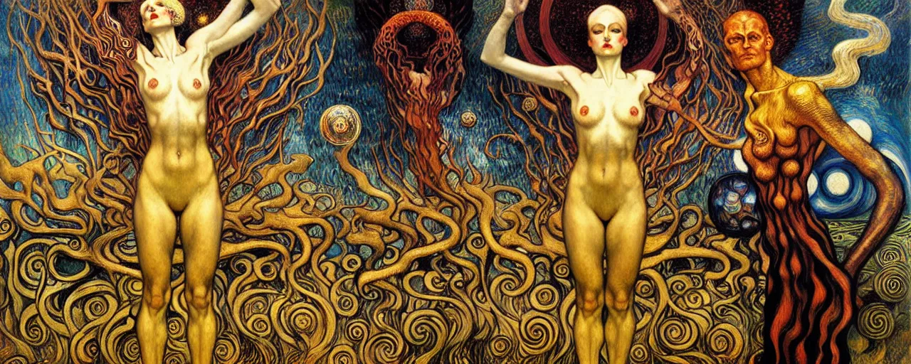 Image similar to Divine Chaos Engine by Karol Bak, Jean Delville, William Blake, Gustav Klimt, and Vincent Van Gogh, symbolist, visionary