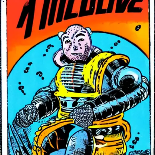 Prompt: armadillo with chainsaws fighting mr. freeze, comic book style