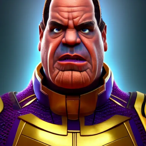 Image similar to a portrait of abdelfattah alsisi as thanos, the pixar adaptation, with same hairstyle, angry facial expressions, hyper detailed, digital art, trending in artstation, cinematic lighting, studio quality, smooth render, unreal engine 5 rendered, octane rendered
