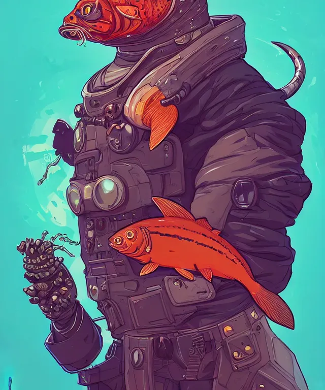 Prompt: a portrait of an anthropomorphic cyberpunk cat holding a salmon, fantasy, elegant, digital painting, artstation, concept art, matte, sharp focus, illustration, art by josan gonzalez