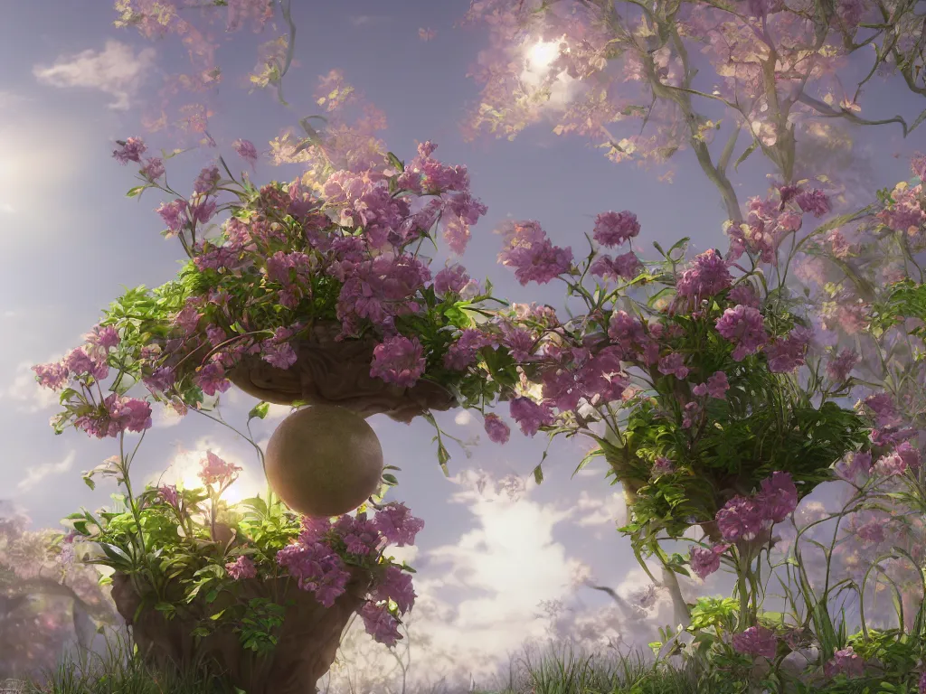 Prompt: 3 d render, sunlight study, the orb of springtime, art nouveau, 3 d render, by rachel ruysch and ( ( ( john william waterhouse ) ) ) and ( ( ( ( ( lisa frank ) ) ) ) ), 8 k, sharp focus, octane render