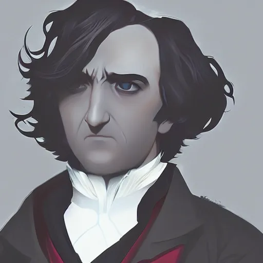 Image similar to Edgar Allan Poe as The Raven, ambient lighting, 4k, anime key visual, lois van baarle, ilya kuvshinov, rossdraws, artstation