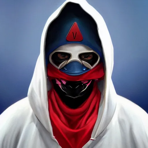 Prompt: ultra realistic illustration, man with black hair with a black medical mask, in a hood in the form of a blue shark with white teeth, red and blue eyes, mysterious, poker man, highly detailed, digital painting, artstation, concept art, smooth, sharp focus, illustration, art by artgerm and greg rutkowski and alphonse mucha