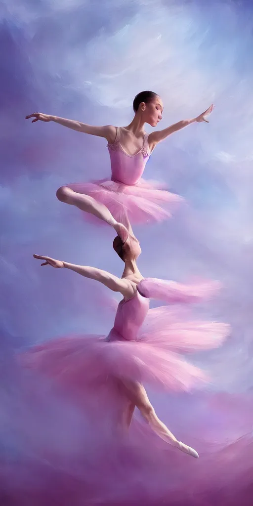 Image similar to prima ballerina dancing in the wind, beautiful, ethereal, gorgeous, volumetric lighting, elegant, fluid, pink, highly detailed oil painting, digital painting, concept art, highly detailed, smooth, sharp focus, illustration, limited color palette, atmosphere and tension, trending on artstation