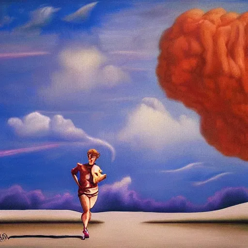 Image similar to running on a cloud surrealist painting