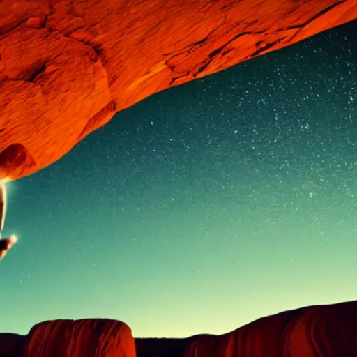 Prompt: terence mckenna, up close at uluru, smoking a cigar, stars, 4 k