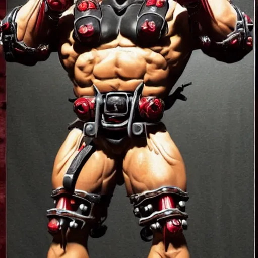 Image similar to very big very muscular very buff very strong samurai, wearing a cybernetic oni mask. The mask is cybernetic. Accurate, wellmade, detailed, movie still, I am a movie director