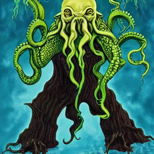 Prompt: Cthulhu by Bob Ross