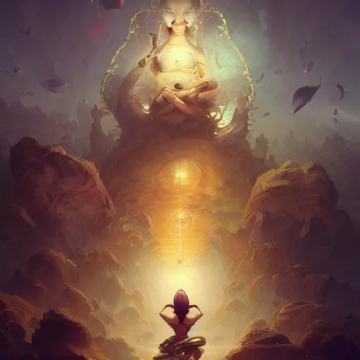 Image similar to reaching enlightenment, highly detailed, digital painting, artstation, sharp focus, smooth, concept art, illustration, art by peter mohrbacher and emmanuel shiu and martin johnson heade and bastien lecouffe - deharme