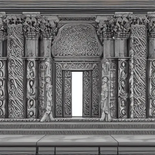 Image similar to ancient fantasy marble gate, neonpunk, mega structure, symmetric, intricate details