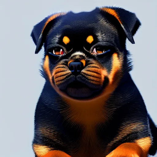 Image similar to ugly hybrid of a Rottweiler dog and a Persian cat, full body, Stunning, volumetric lighting, sharp focus, ultra-detailed, white background, photorealistic, complex, intricate, 3-point perspective, hyper detailed, IMAX quality, cinematic, finely detailed, small details, extra detail, symmetrical, high resolution, 3D, PBR, path tracing, octane render, arnold render, 8k, award-winning, awe-inspiring, ground-breaking, masterpiece , artgem