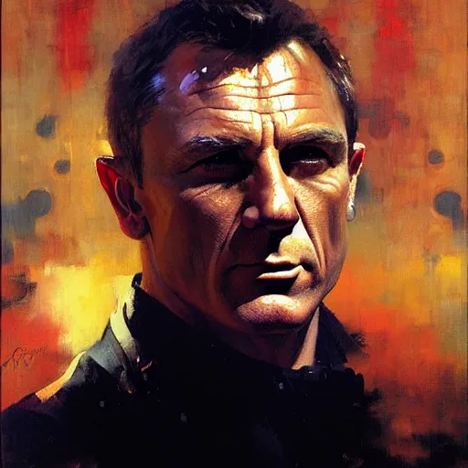 Image similar to portrait of james bond, detailed face, detailed painting, epic lighting, by ilya repin, phil hale and kent williams