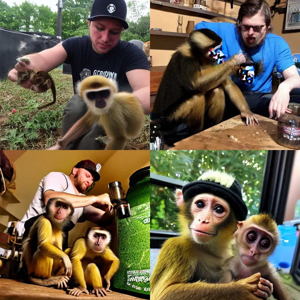 Prompt: customgrow420 doing dabs with a capuchin monkey