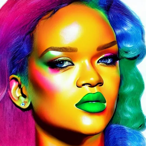 Image similar to rainbow rihanna. pop art