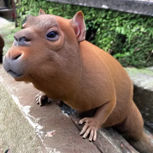 Image similar to happy capibara looking at the camera