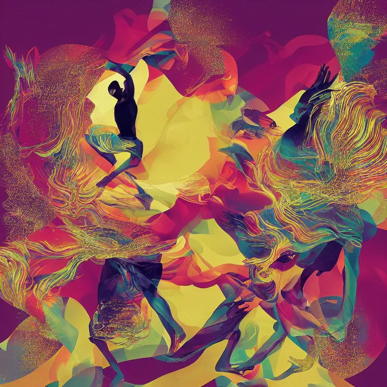 Prompt: beautiful album cover design featuring beautiful dancers by Jonathan Zawada