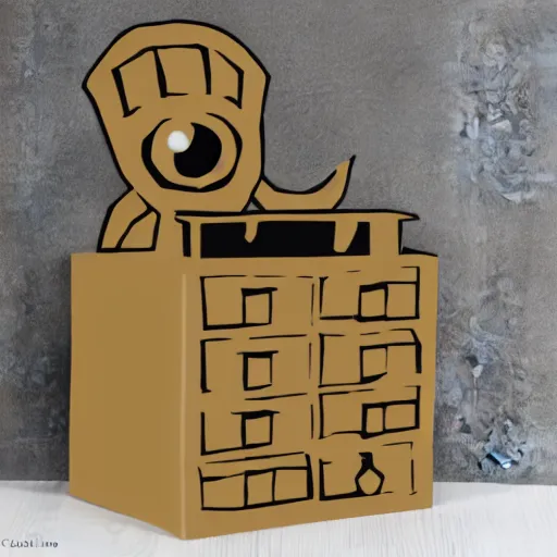 Prompt: eldritch lovecraftian secretary, eldritch, made of cardboard, cardboard cutout