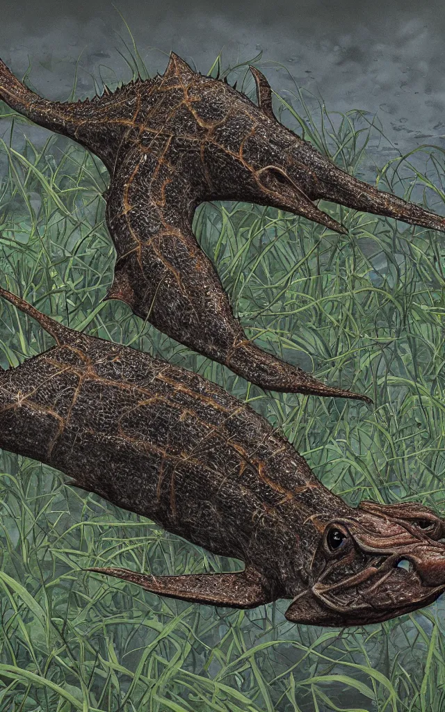 Prompt: diplocaulus living in a swamp, photorealistic, highlydetailed