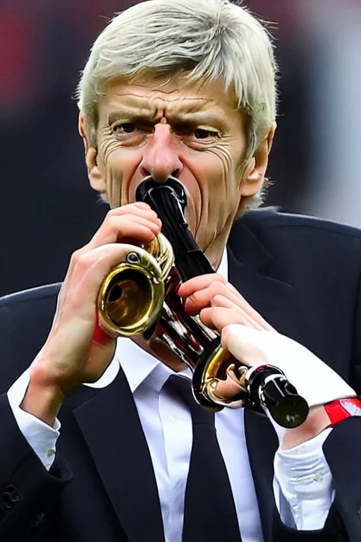 Image similar to a photo of arsene wenger going wild on a saxaphone