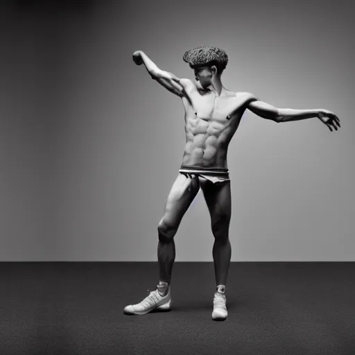 Image similar to a portrait of a beautiful athletic young male god , photographed by erwin olaf, artistic