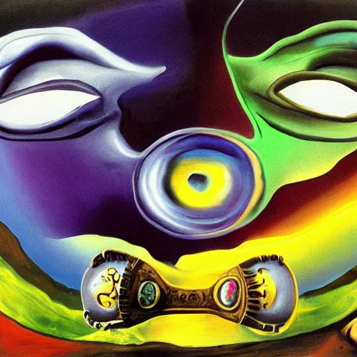 Image similar to salvador dali style painting of majoras mask