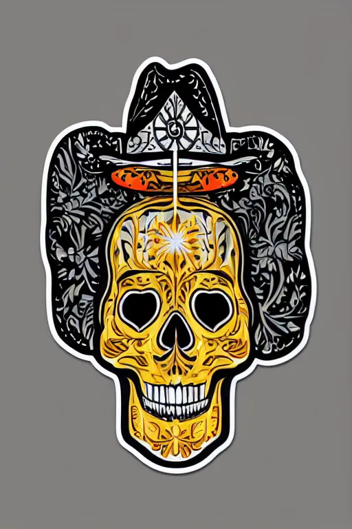 Prompt: A portrait of a skull that is a cowboy, sticker, colorful, illustration, highly detailed, smooth and clean vector curves, no jagged lines, vector art, smooth