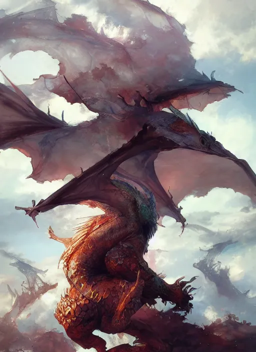 Image similar to semi reallistic painting, by yoshitaka amano, by ruan jia, by Conrad roset, by dofus online artists, detailed 3d render of traditional dragon coming out of the clouds, portrait, cgsociety, artstation, Digital reality, drawn