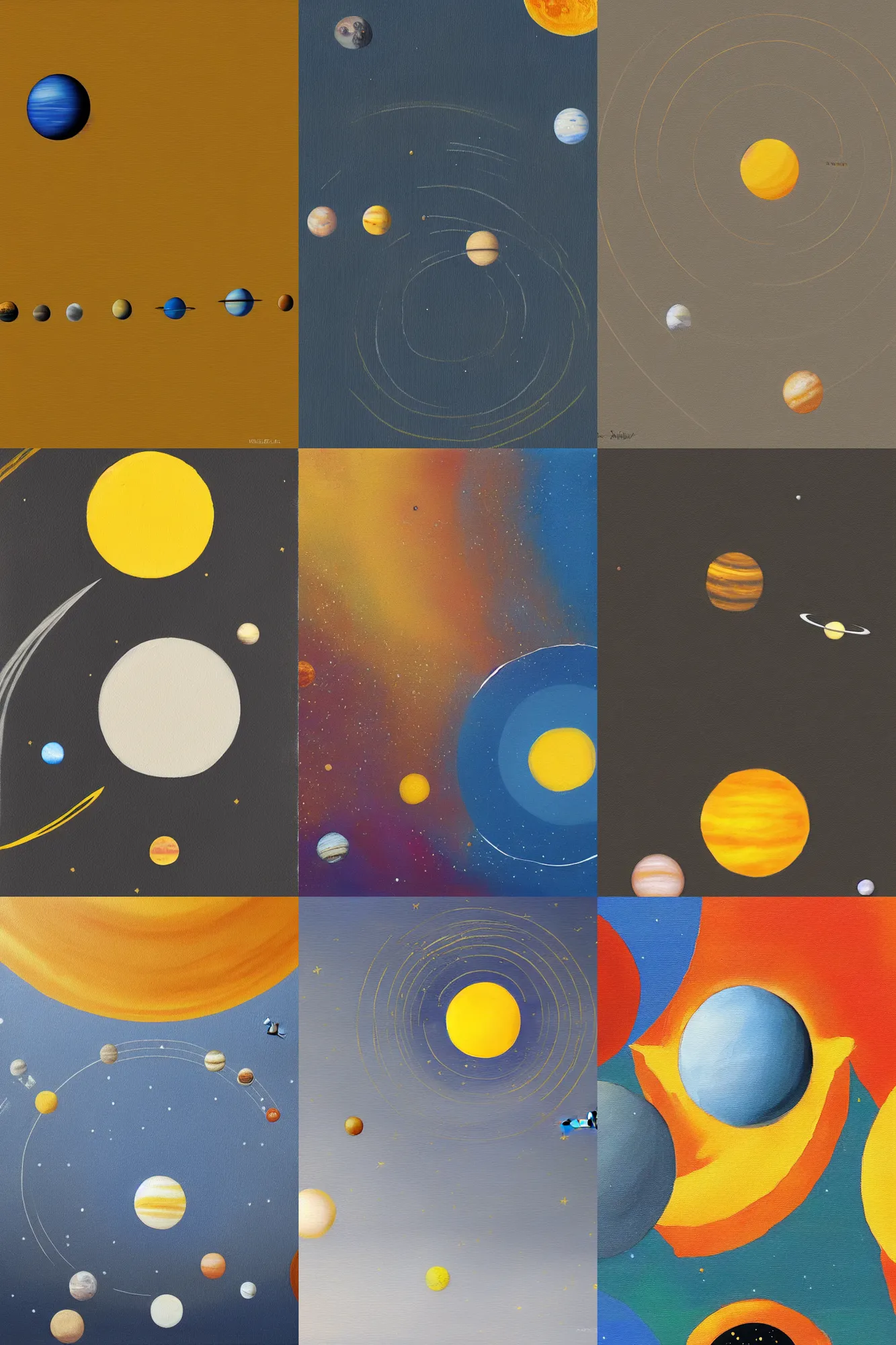 Prompt: A minimalistic painting of the solar system, wallpaper