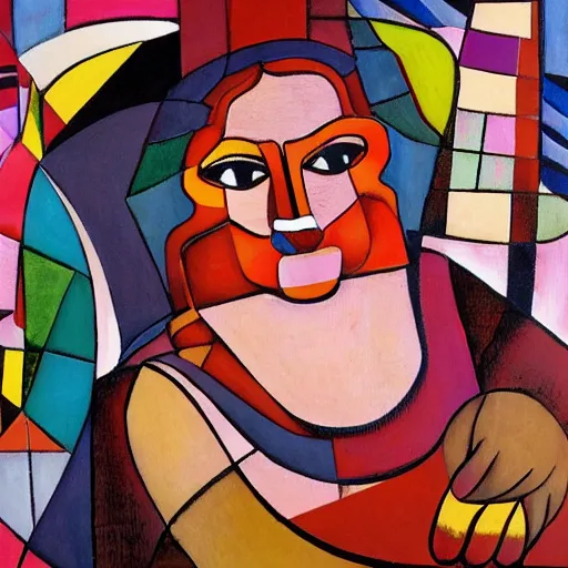 Image similar to fat mayan woman dancing, brilliant sunset, cubism, muted colors, texture