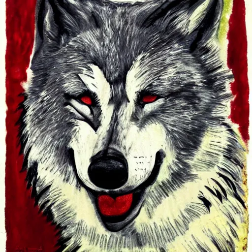 Image similar to retarded wolf portrait, expressionism style