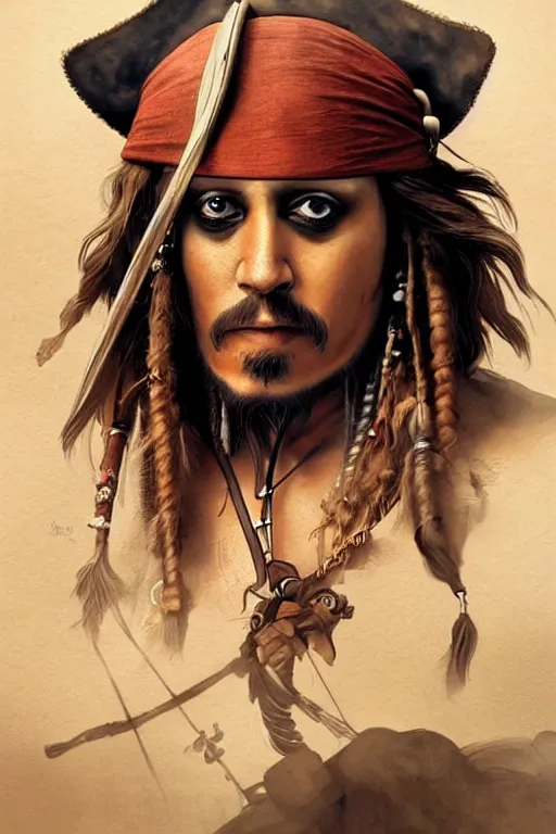 Image similar to Boris Johnson as Captain Jack Sparrow, Boris Johnson hairstyle, masculine figure, highly detailed, digital painting, artstation, concept art, smooth, sharp focus, illustration, cinematic lighting, art by artgerm and greg rutkowski and alphonse mucha