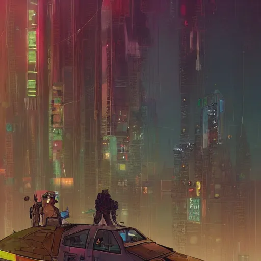 Prompt: PostCyberPunk , world after the fall of the machines where the human spirit has won by M. W. Kaluta and Goro Fujita, trending on Artstation