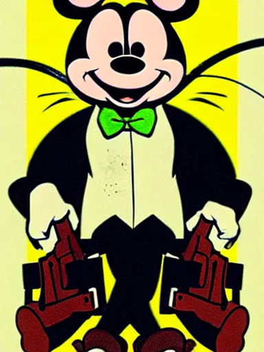 Image similar to an anthropomorphic mouse holding two guns, art by walt disney