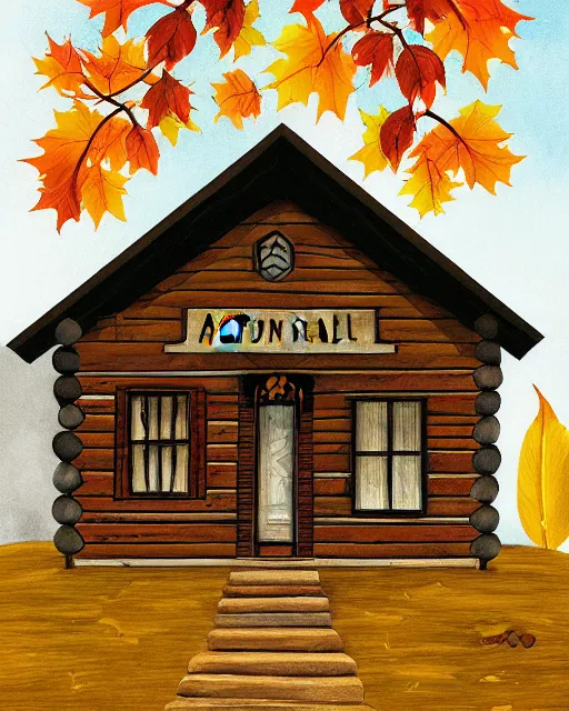 Prompt: autumn hill cabin man illustration by arti chauhan