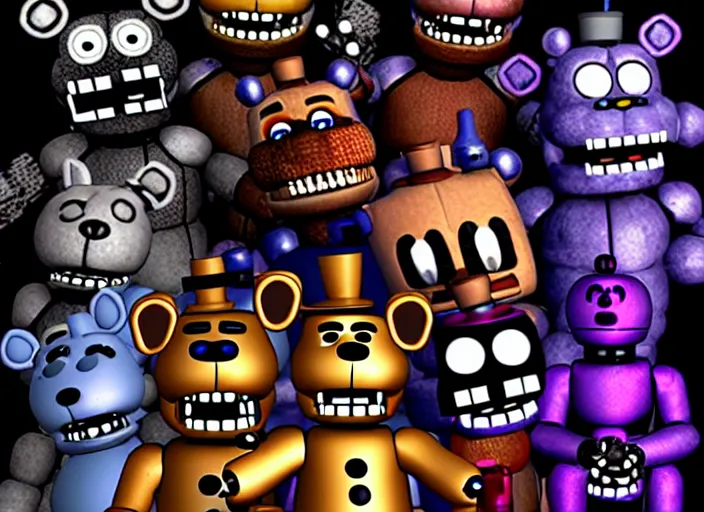 Prompt: five nights at freddy's, liminal space, nightmare fuel, grotesque, cursed, found footage, vhs quality, back rooms