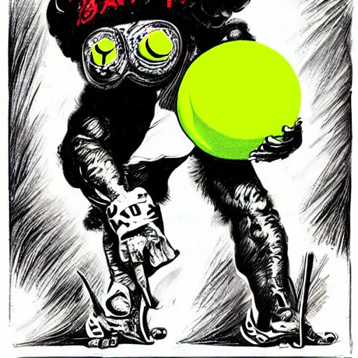 Prompt: a tennis ball monster ,tennis ball, lucha libre chalk digital art, fantasy, magic, trending on artstation, ultra detailed, professional illustration by Basil Gogos