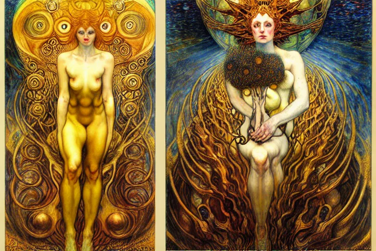 Image similar to Divine Chaos Engine by Karol Bak, Jean Delville, William Blake, Gustav Klimt, and Vincent Van Gogh, symbolist, visionary